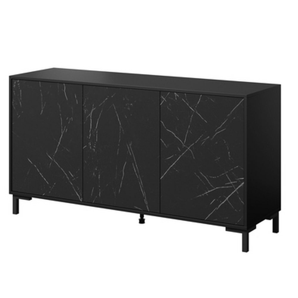 Buffet bahut KETLA noir effet marbre 150 cm à 3 portes