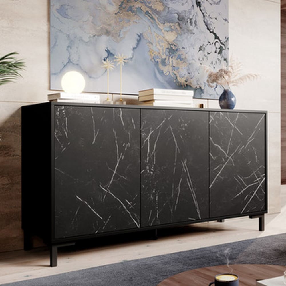 Détail des veinages effet marbre du buffet KETLA