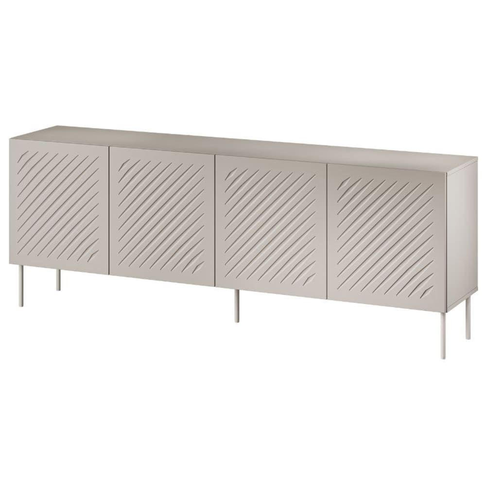 Grand buffet ABYS beige 200 cm à 4 portes et motifs gravés