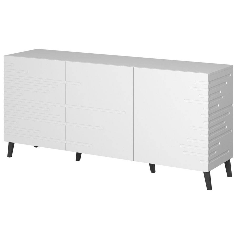Buffet enfilade 3 portes blanc mat 155 cm sur pieds noirs - MAX