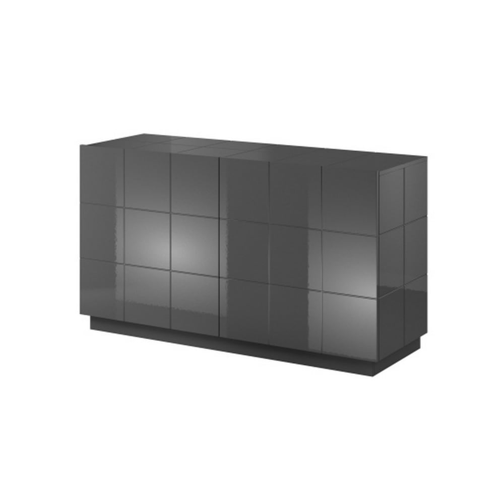 Buffet design FLOW gris brillant 138 cm avec éclairage LED bleu