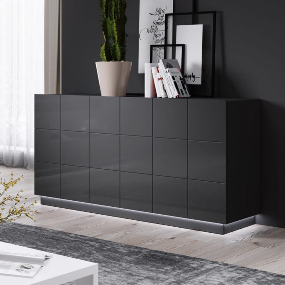 Détail de l éclairage LED bleu du buffet FLOW