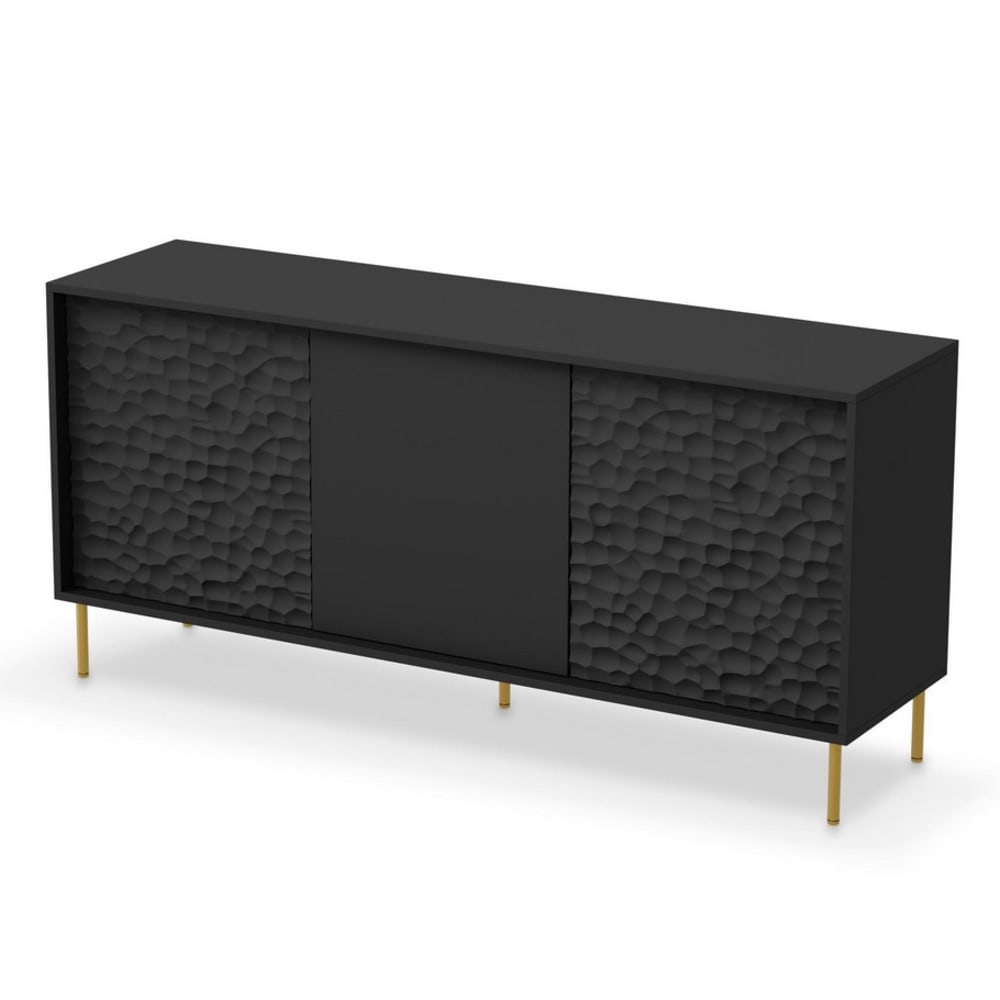 Buffet enfilade 3 portes noir aux pieds dorés 155 cm - TRAMONA