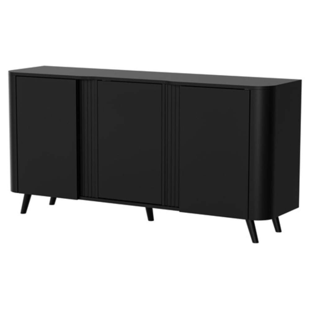 Buffet design VIALI noir mat 150 cm à façade arrondie et 3 portes