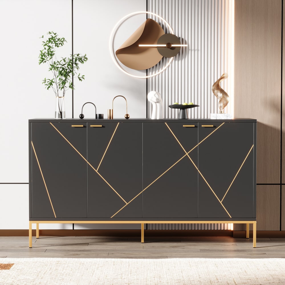 Détail des lignes dorées de la façade du buffet URBAN MEUBLE