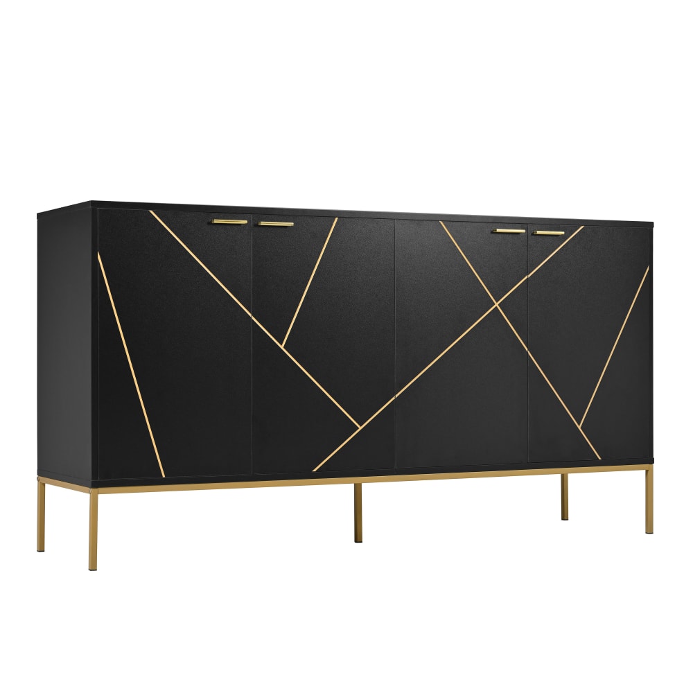 Buffet bahut URBAN MEUBLE noir mat 150 cm à motifs géométriques dorés