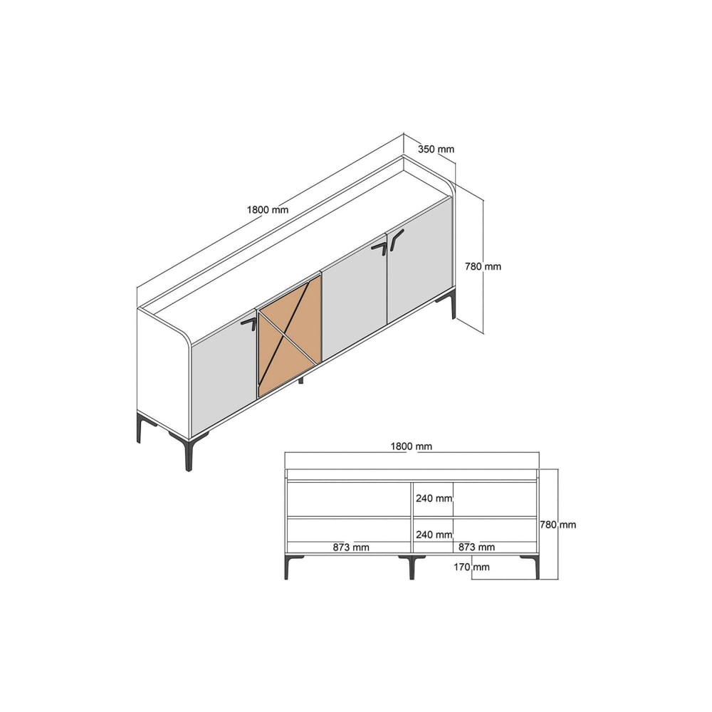 Vue latérale du buffet console ALSO