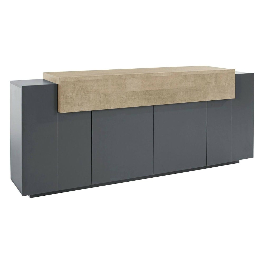 Grand buffet DISCORDIA anthracite et érable 220 cm à quatre portes