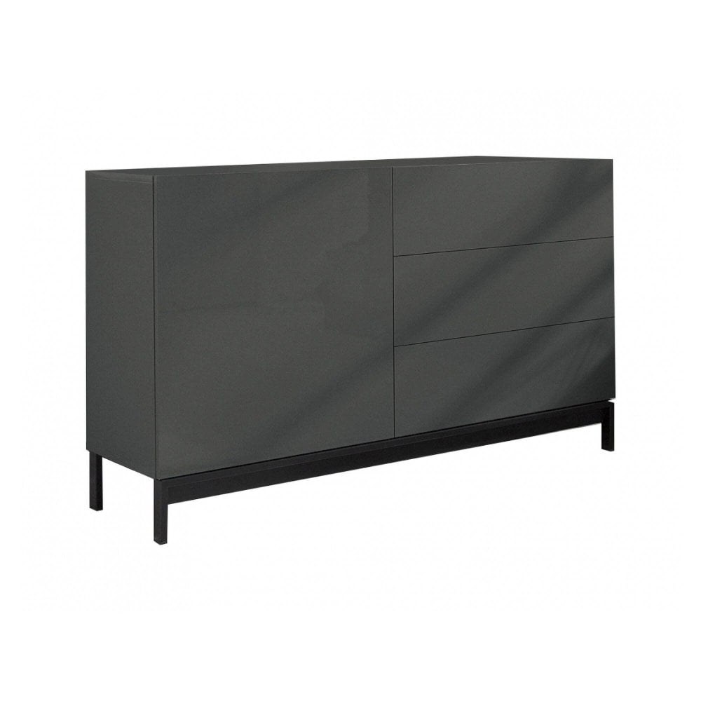 Buffet bas ADANA anthracite brillant 110 cm avec 3 tiroirs