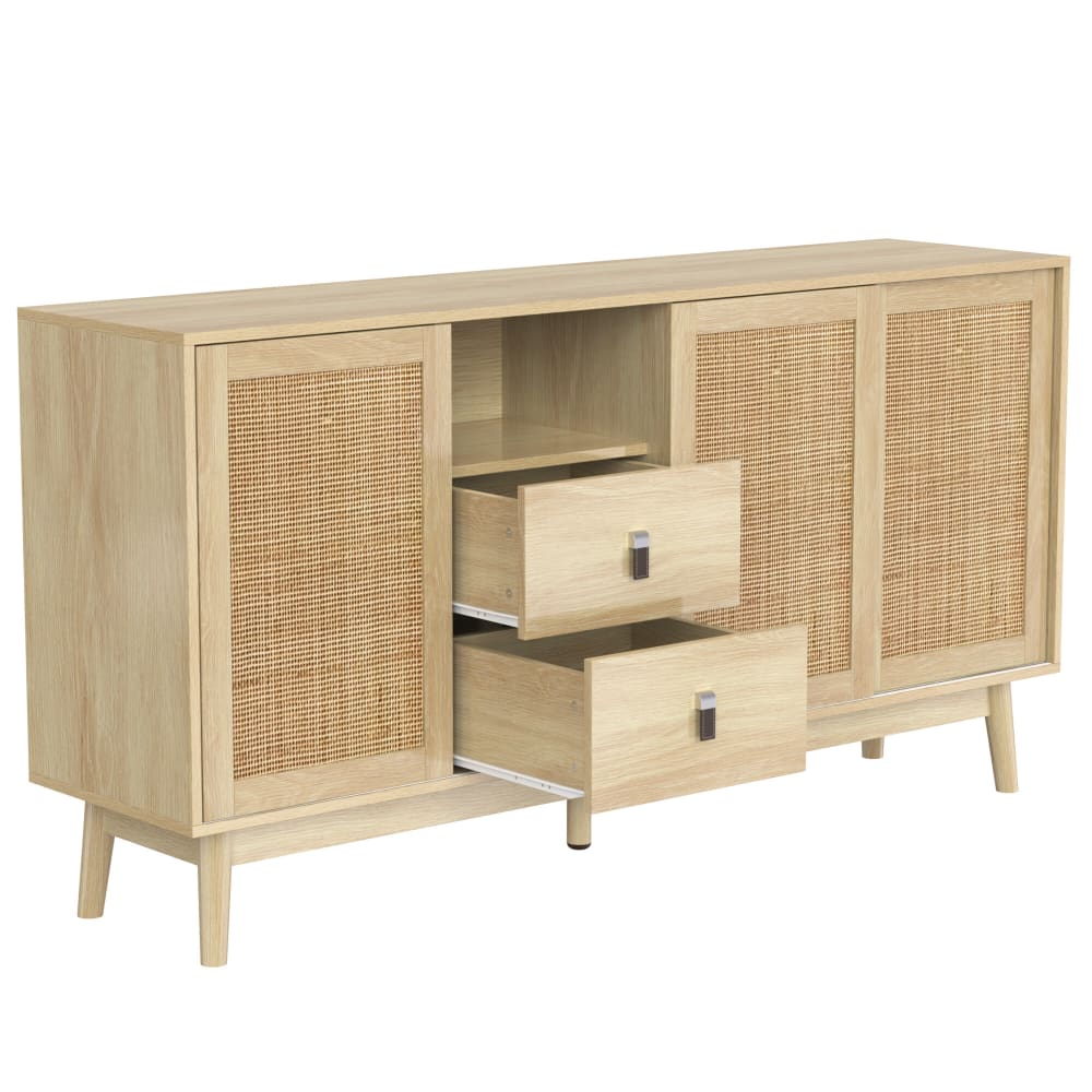 Buffet URBAN MEUBLE effet bois 155 cm à portes coulissantes en rotin