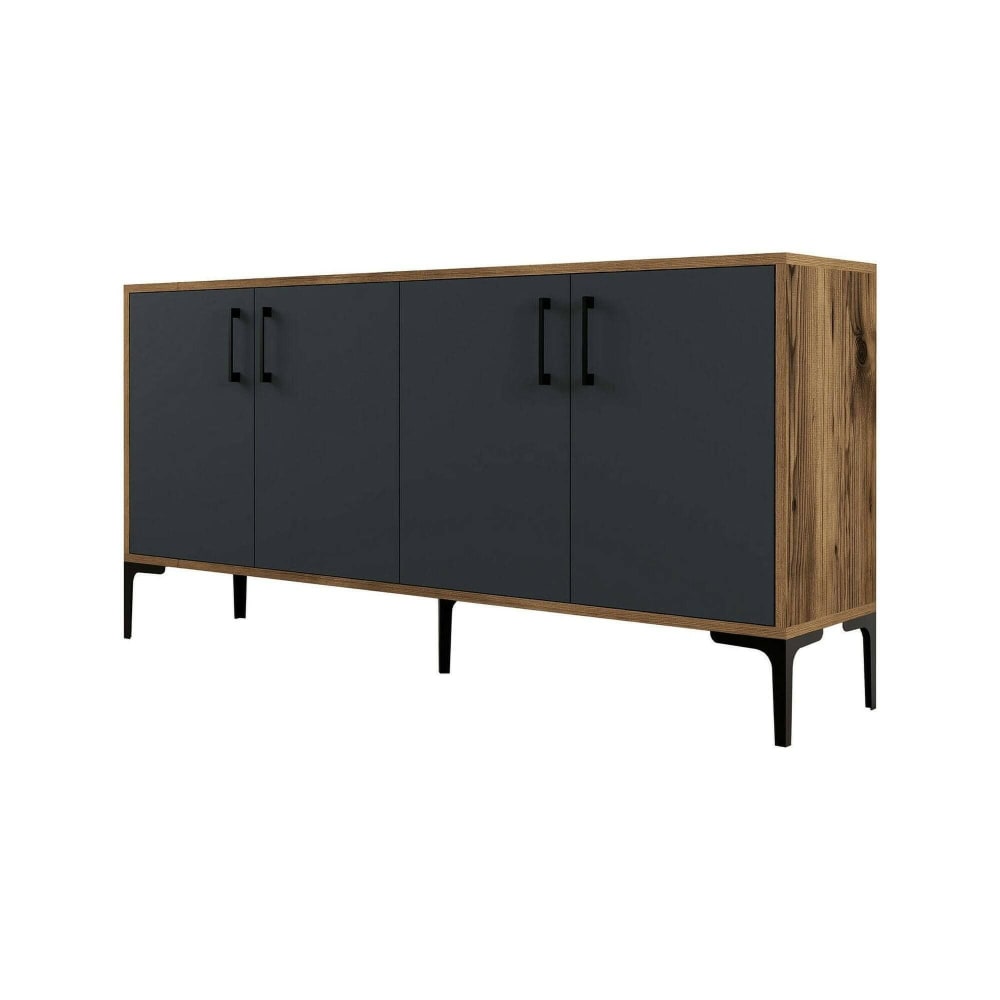 Buffet bas SORAYA effet noyer et anthracite 160 cm avec étagères