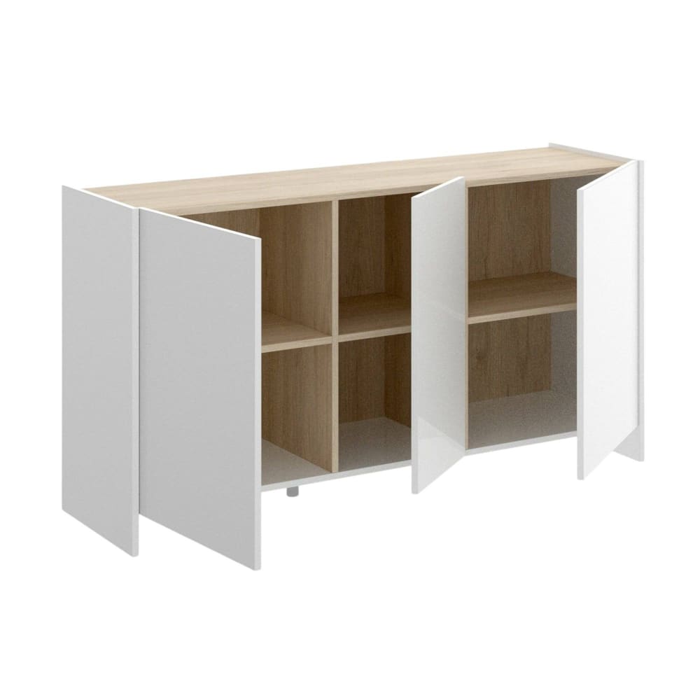 Buffet de rangement AMERICA blanc et chêne clair 3 portes 138 cm