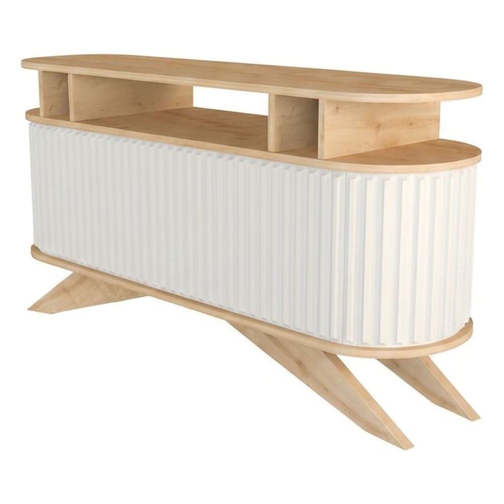 Buffet JOY à portes coulissantes effet chêne et blanc 150 cm