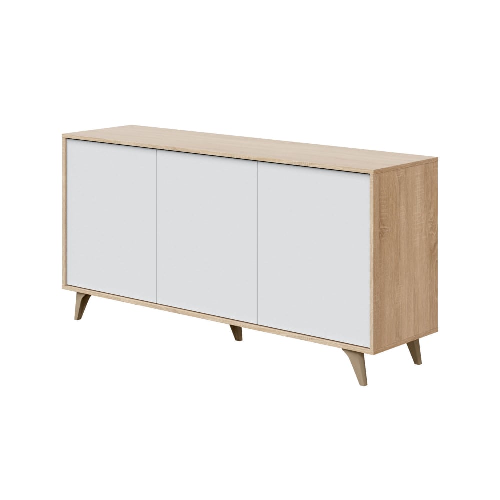 Buffet enfilade ARVADA 3 portes effet chêne et blanc 154 cm