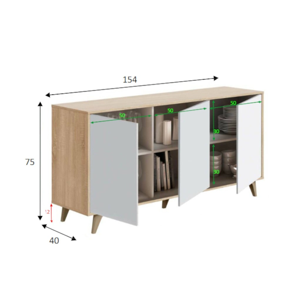 Buffet AMBIL portes ouvertes sur ses compartiments
