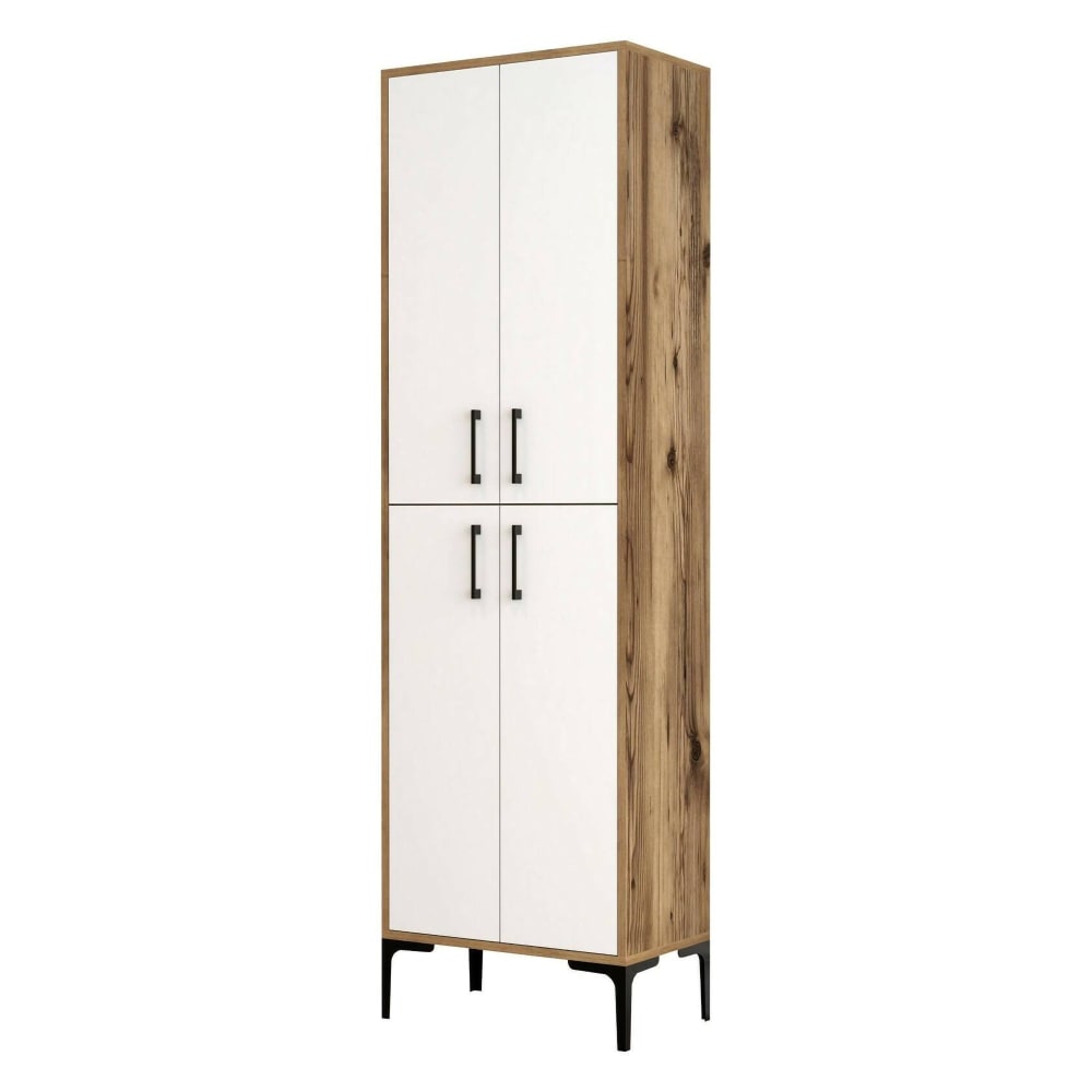 Buffet colonne AMATA effet noyer et blanc 60 x 200 cm