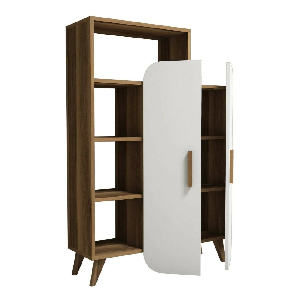 Buffet haut TORMALINA effet noyer et blanc 90 x 132 cm