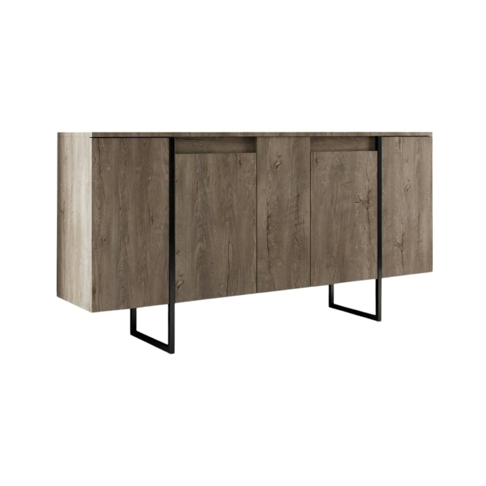 Buffet ARTA effet noyer et noir 160 cm avec deux portes réversibles