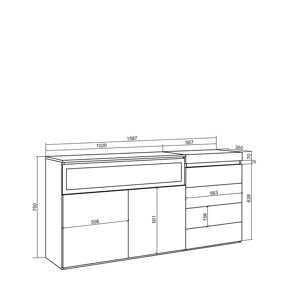 Buffet COZY et son foyer LED allumé
