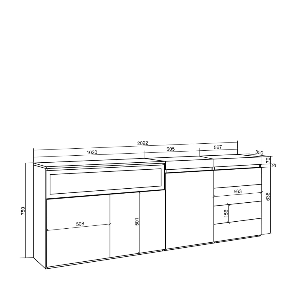Buffet COZY avec sa cheminée LED allumée
