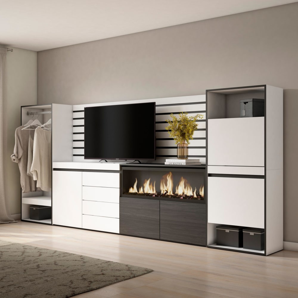 Détail de la cheminée LED du buffet COZY