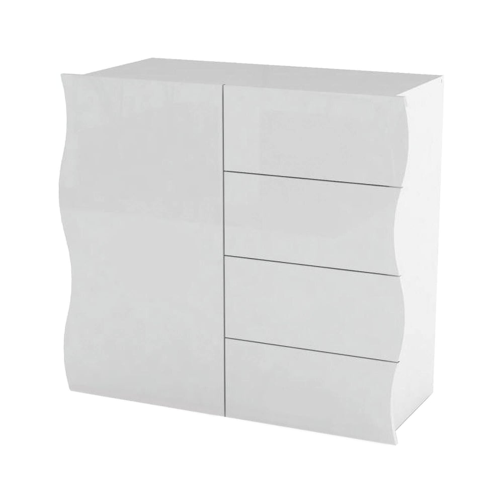 Petit buffet de cuisine ABIG blanc brillant 90 cm avec 4 portes
