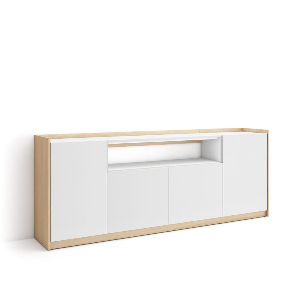 Buffet modulaire SOKKEL blanc et chêne 210 cm à 4 portes