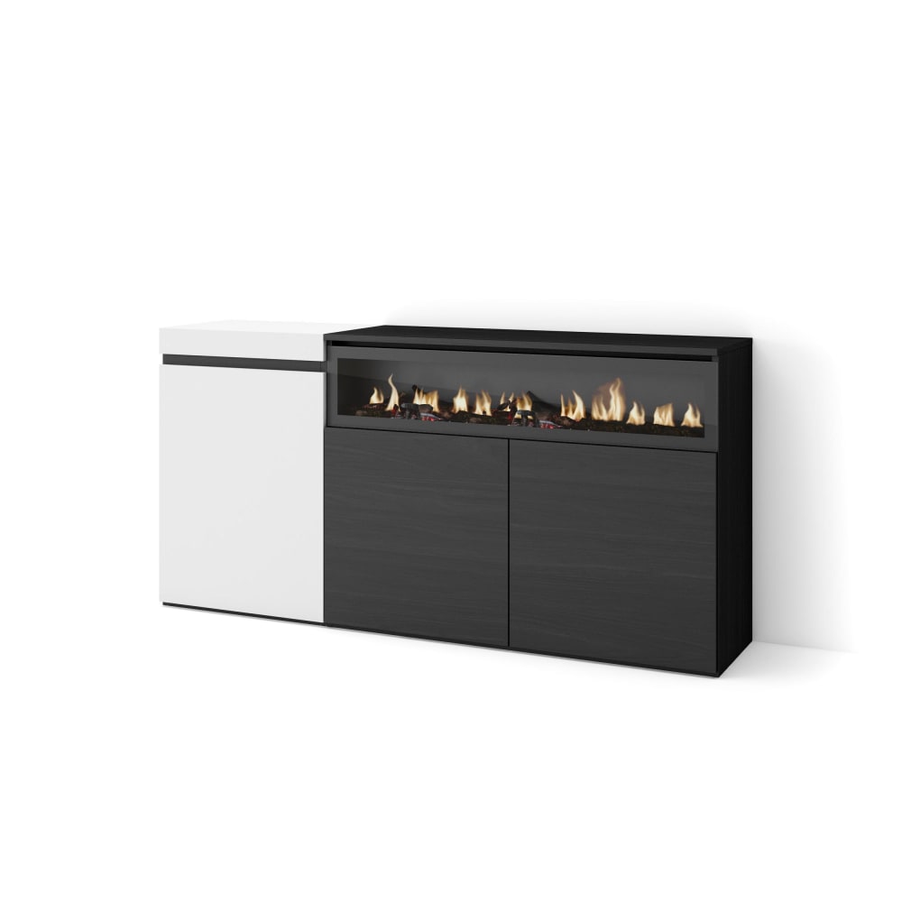 Buffet COZY blanc et noir 150 cm avec foyer LED