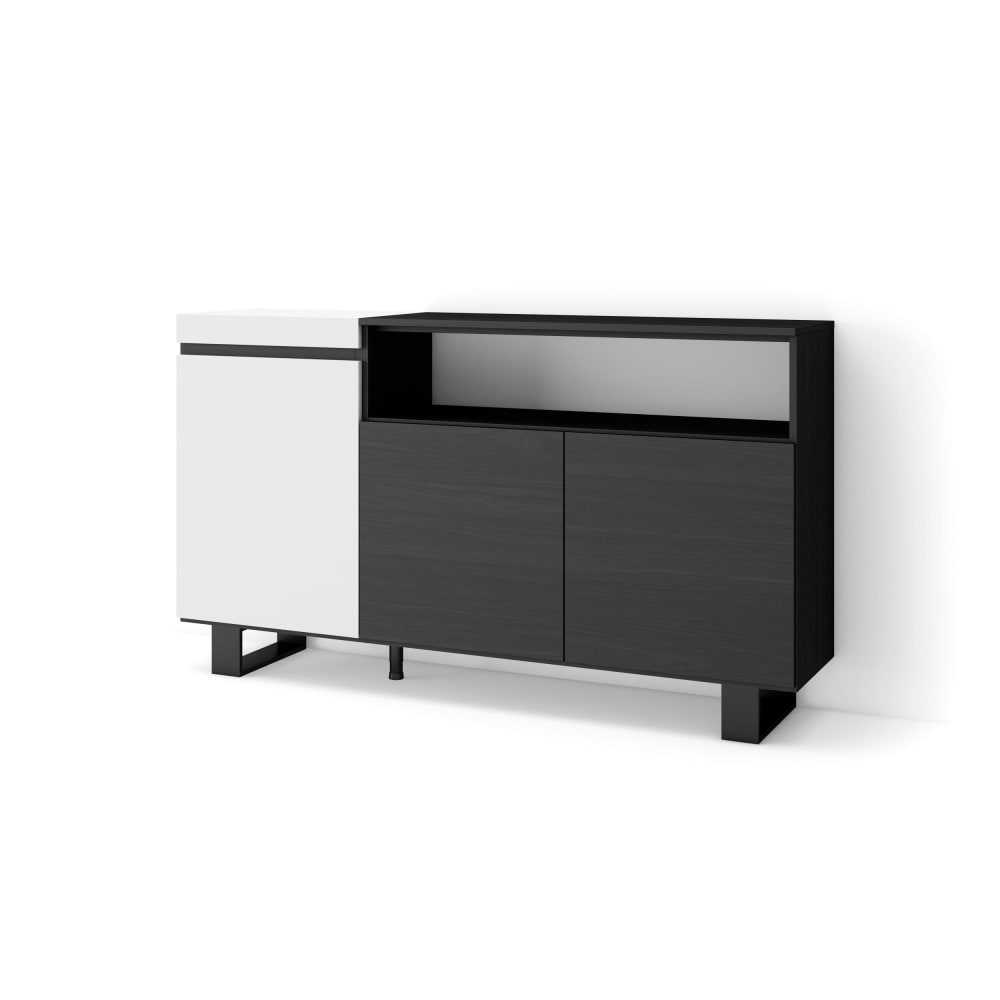 Buffet enfilade COZY blanc et noir 150 cm sur pieds métal
