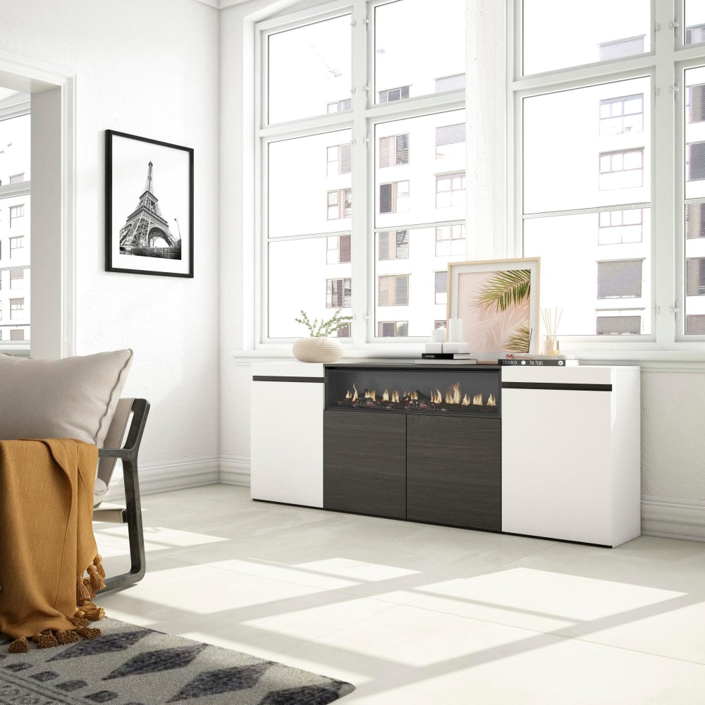 Vue latérale du buffet COZY blanc et noir