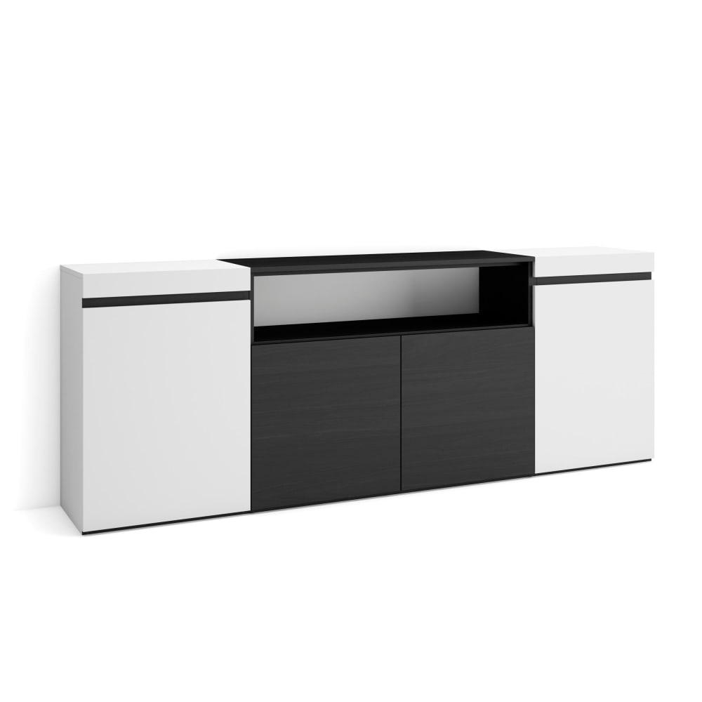 Buffet enfilade COZY blanc et noir 200 cm à trois portes