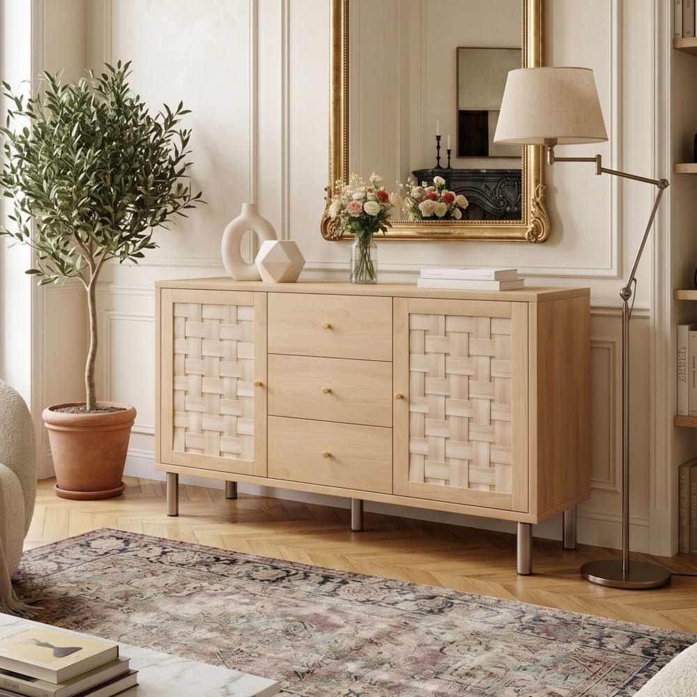Buffet URBAN MEUBLE portes ouvertes sur ses étagères réglables