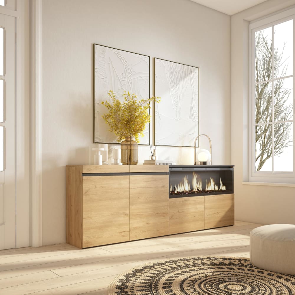 Détail du veinage effet chêne du buffet COZY