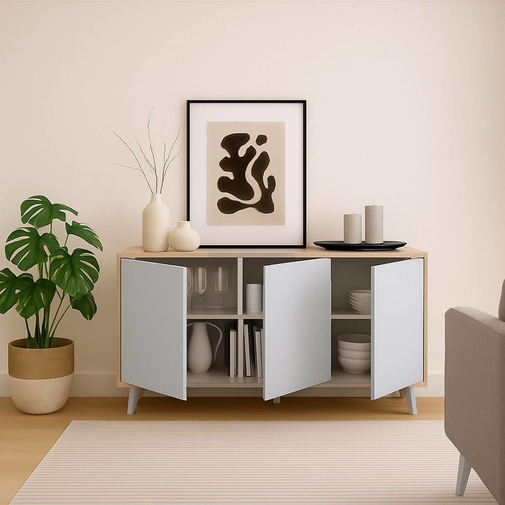 Détail de la finition chêne clair du buffet ANNINA