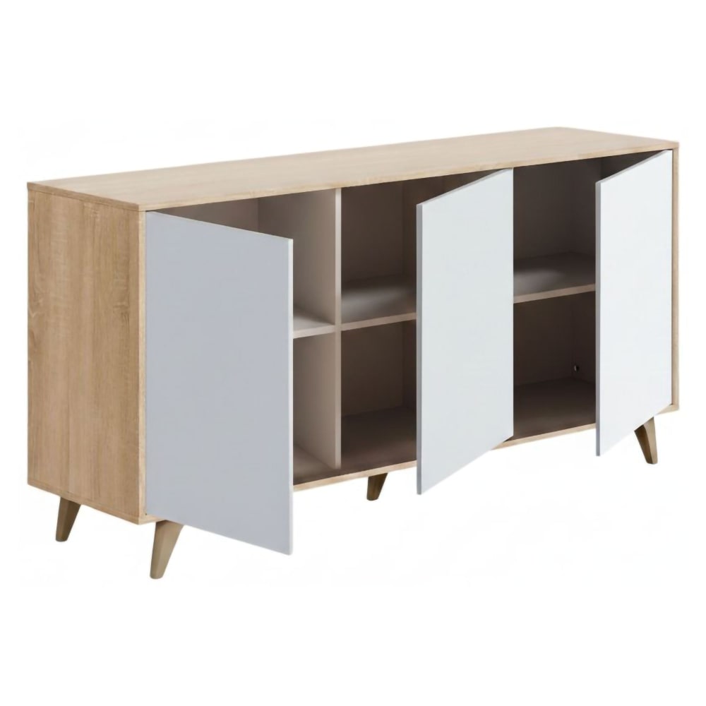 Buffet enfilade ANNINA chêne clair et blanc 154 cm