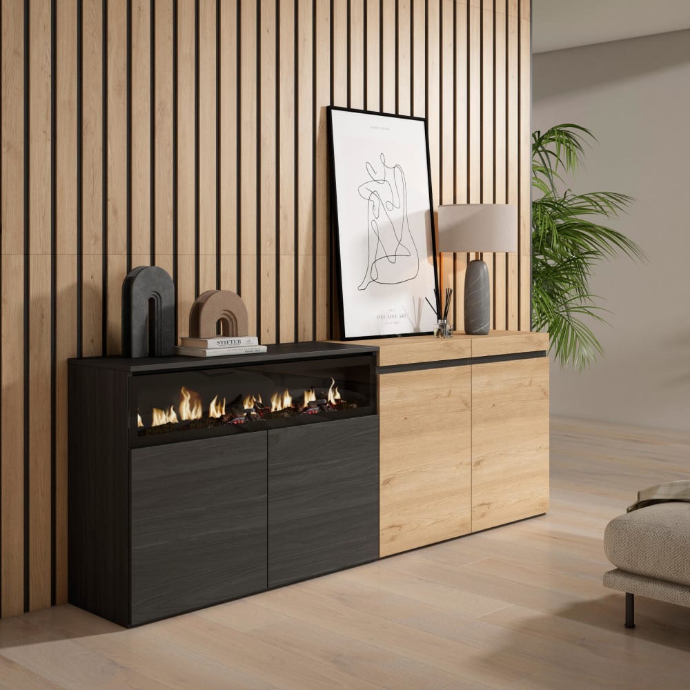 Détail du caisson effet chêne du buffet COZY