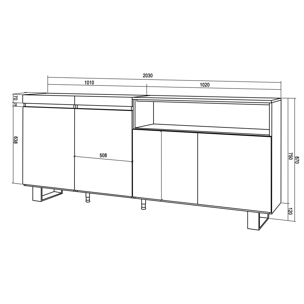 Buffet COZY vu de profil avec son piètement