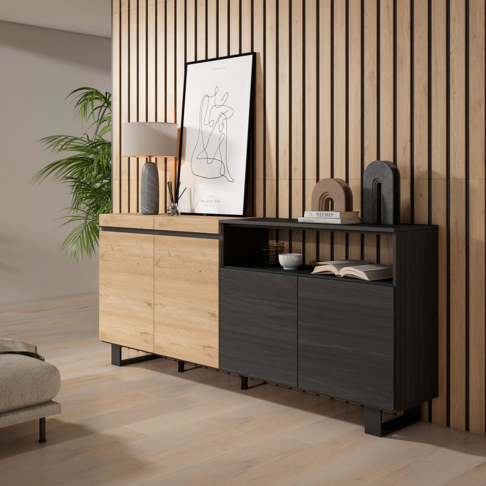 Détail du caisson effet chêne du buffet COZY