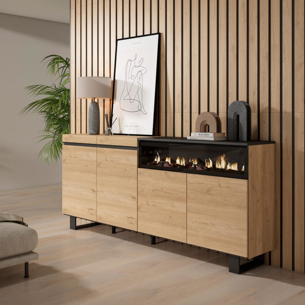 Détail du veinage effet chêne du buffet COZY