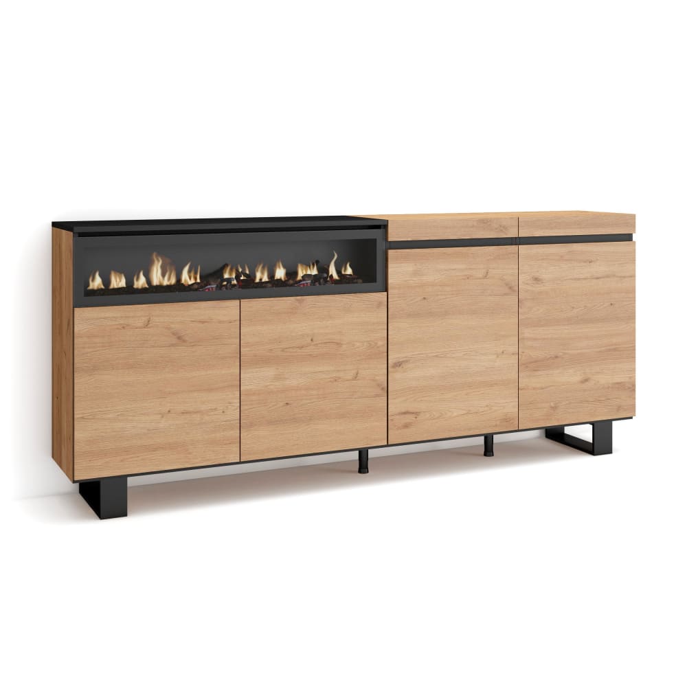 Buffet bahut COZY effet chêne et noir 200 cm sur pieds métal