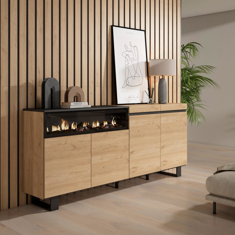 Détail du veinage effet chêne du buffet COZY