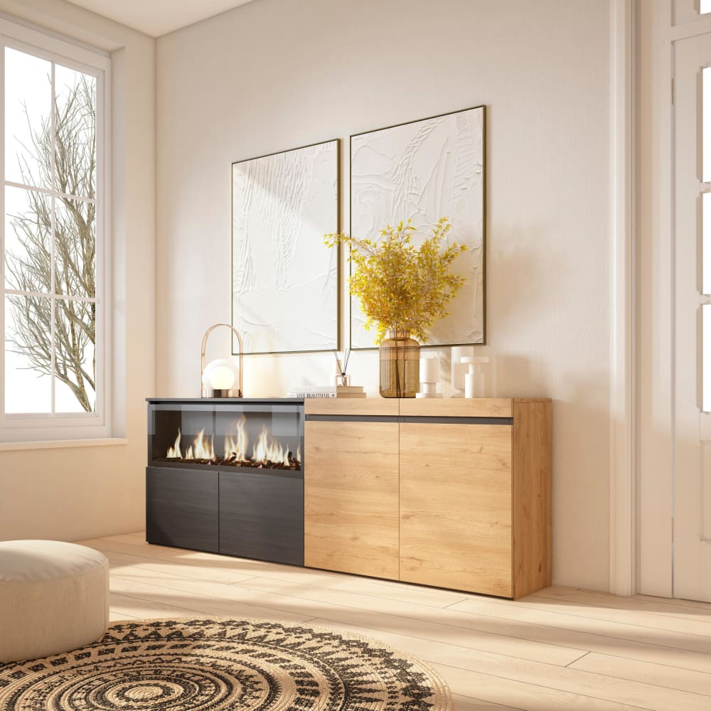 Détail du veinage effet chêne du buffet COZY