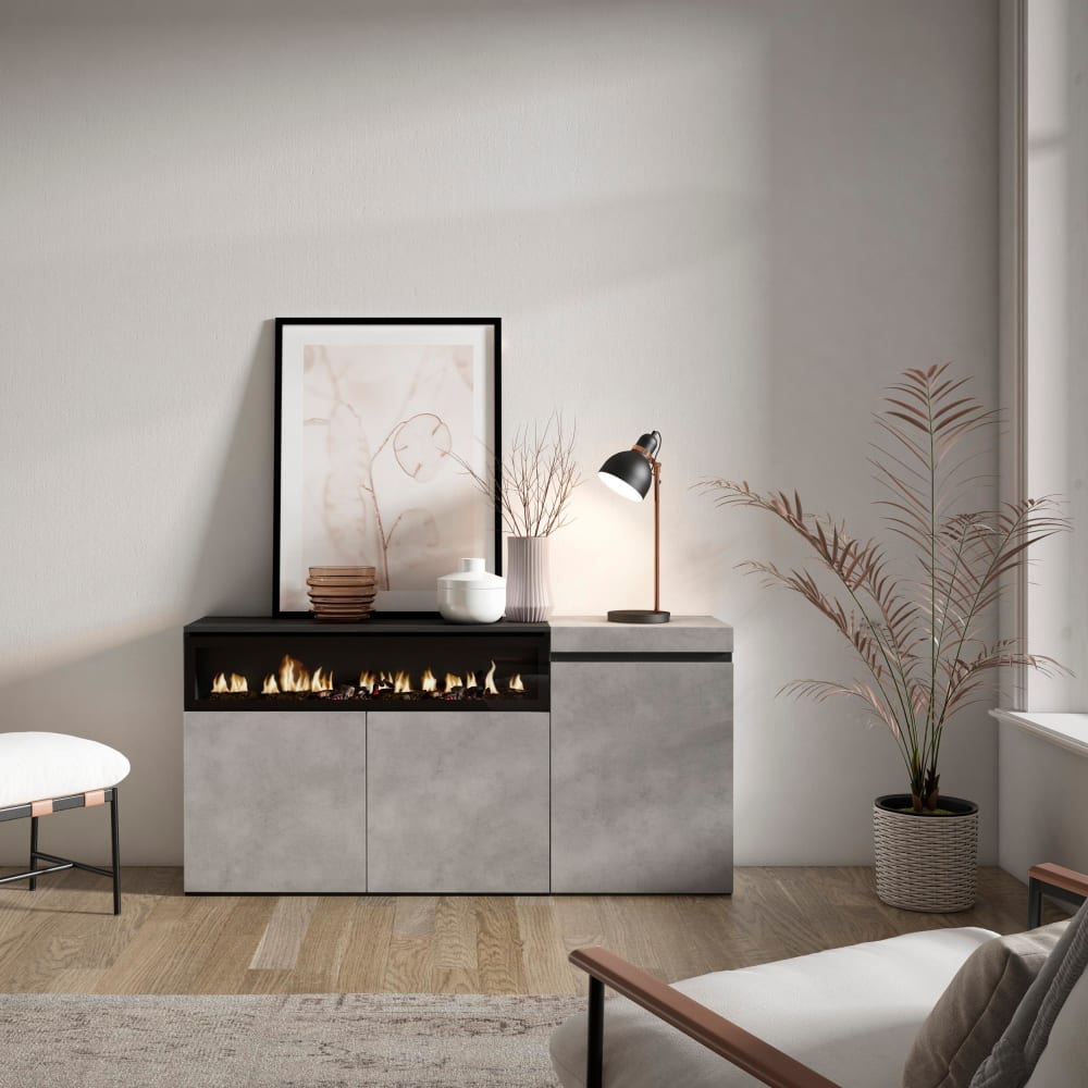 Détail du foyer LED du buffet COZY