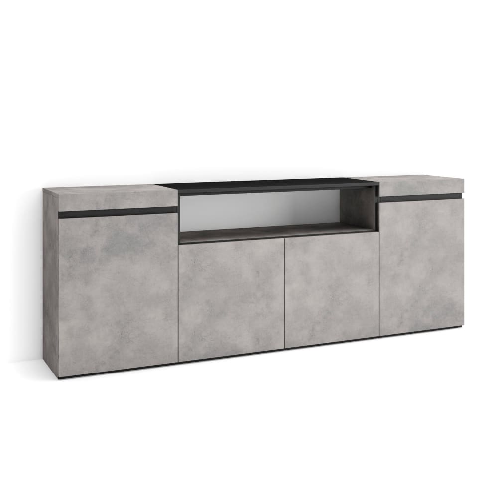 Grand buffet enfilade COZY effet ciment et noir 200 cm