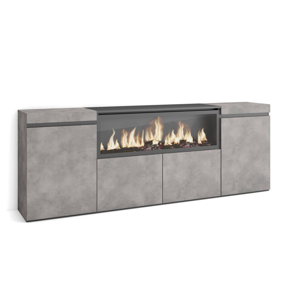 Buffet enfilade COZY effet ciment 208 cm avec foyer LED XXL