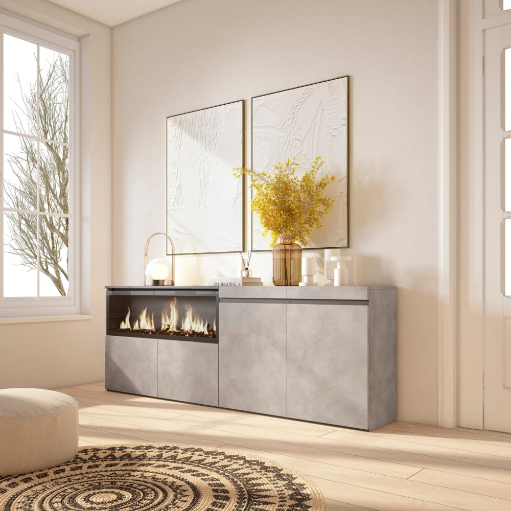 Gros plan sur le foyer LED du buffet COZY