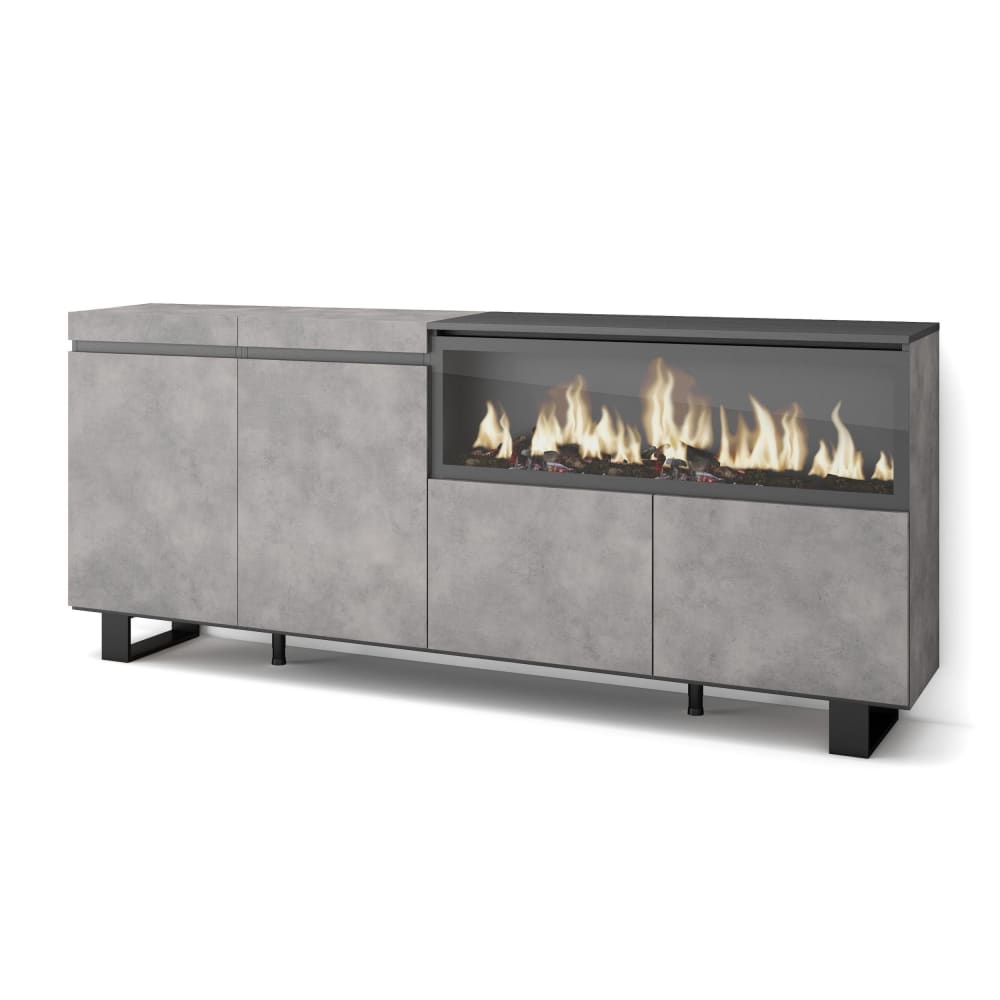Buffet bahut COZY effet ciment et noir 208 cm sur pieds métal