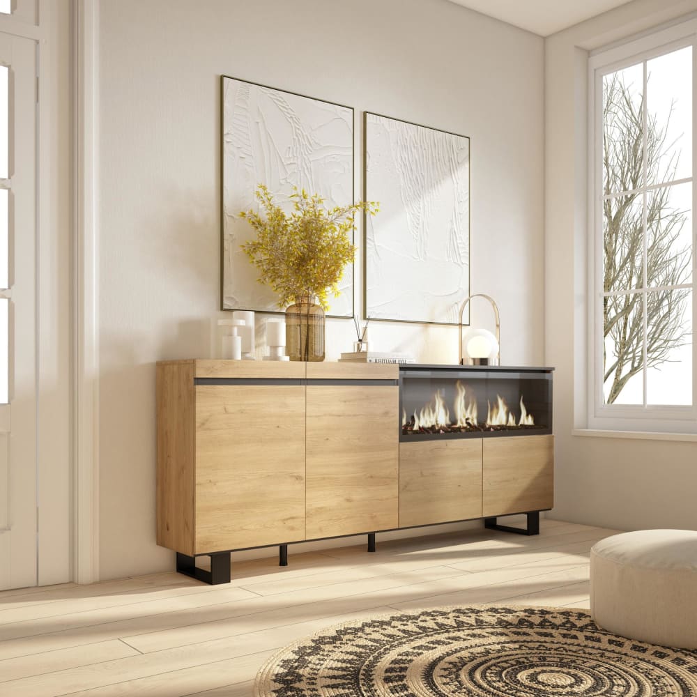 Détail du veinage effet chêne du buffet COZY
