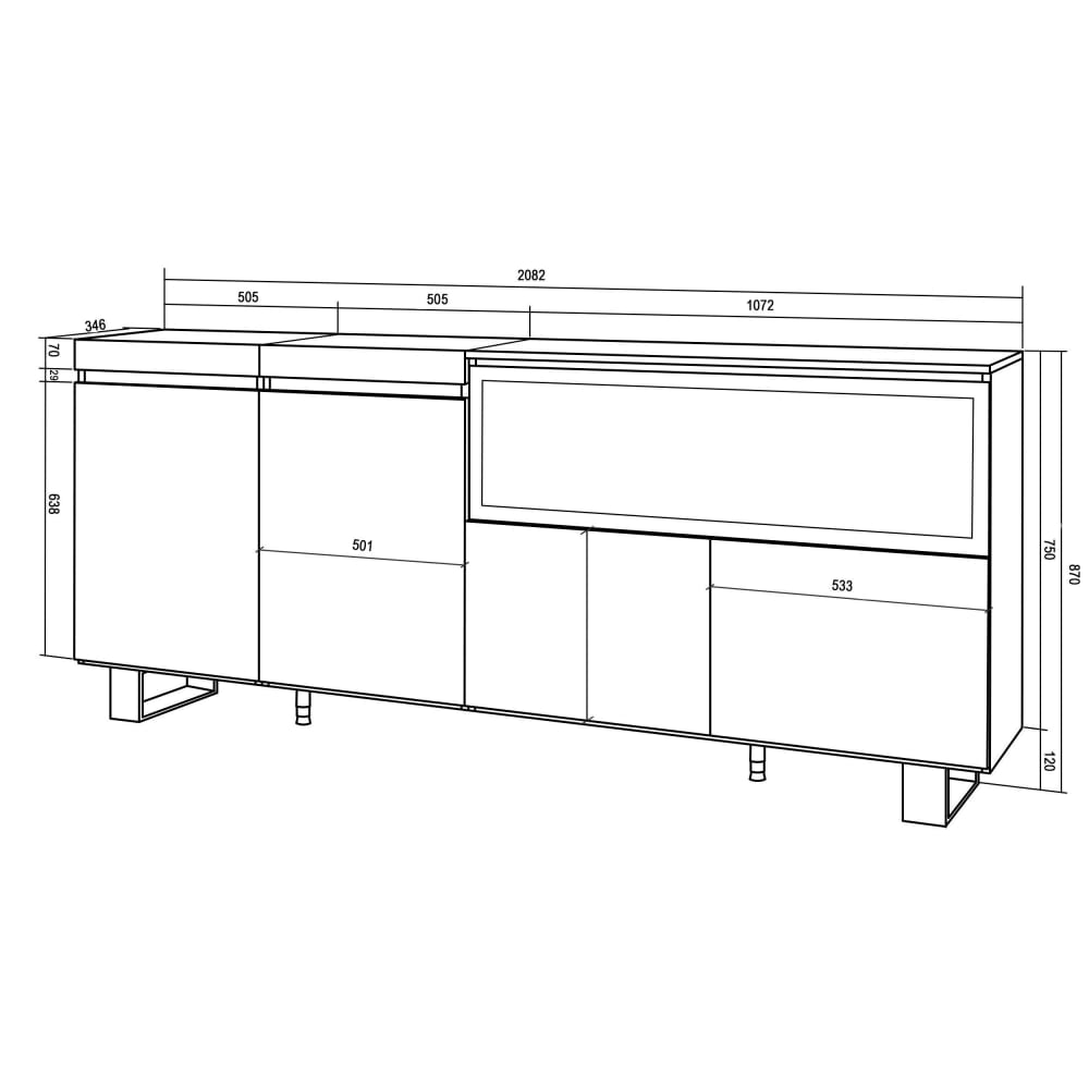 Buffet COZY vu de côté sur son piètement