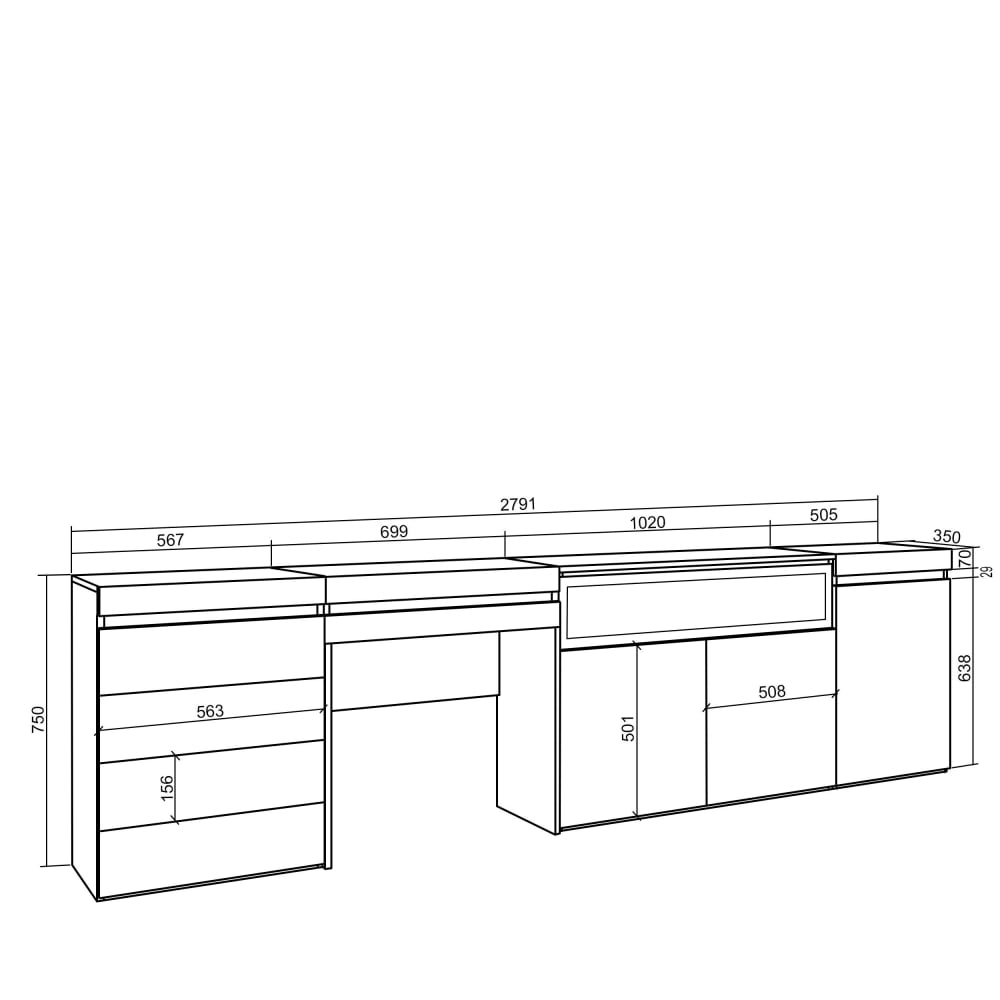 Buffet COZY vu sur toute sa longueur